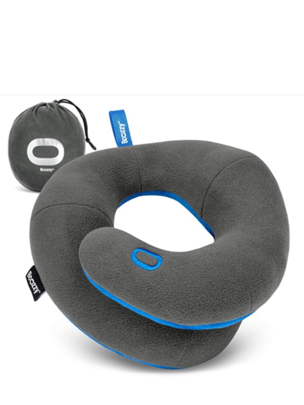 BCOZZY Travel Neck Pillow for Airplane – Patented Double Support Gray/Blue S